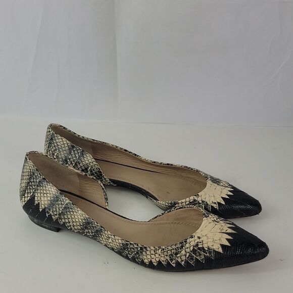 Tory Burch Snakeskin D'Orsay Woven Leather Flats - Picture 1 of 15